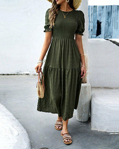 Shirred Round Neck Dress