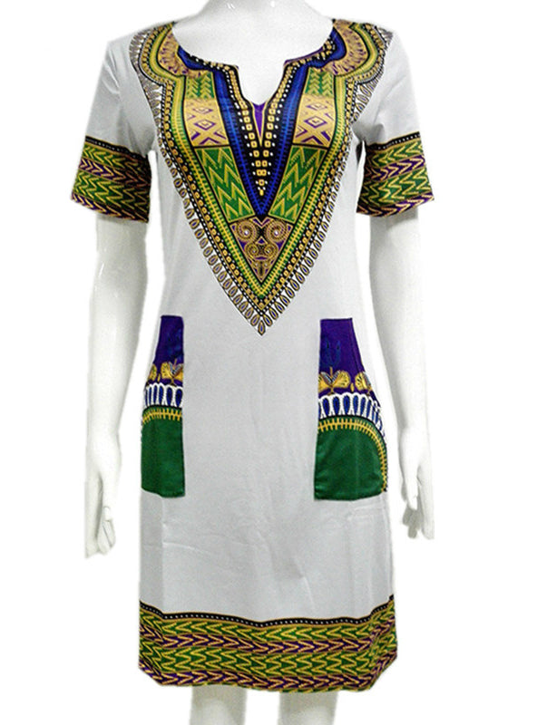 Vintage Mini Hippie Print Shirt Dress for Women