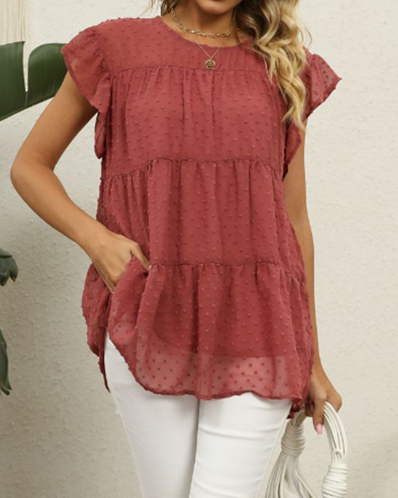 Solid Ruffle Color Arm Blouse