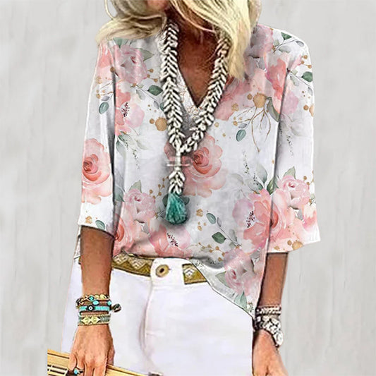 with Flowered Casual Blouse Print