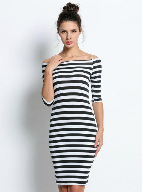 Short Sleeve Striped Sheath Dress