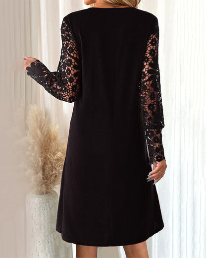 Lace Sleeve Dress with Pleated Detail