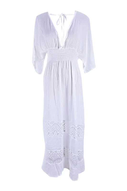 Vintage White Lace Patchwork Bohemian Maxi Dress