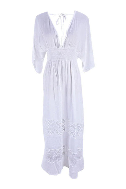 Vintage White Lace Patchwork Bohemian Maxi Dress