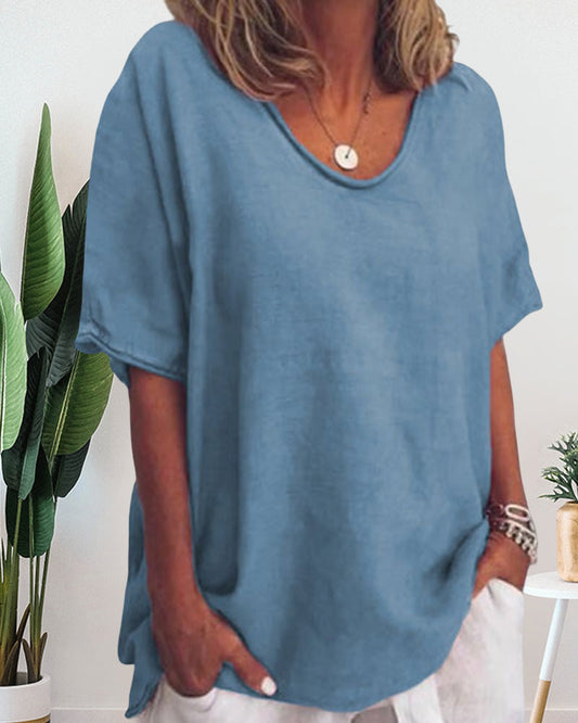 Solid Loose T-Shirt in Neck Round Color