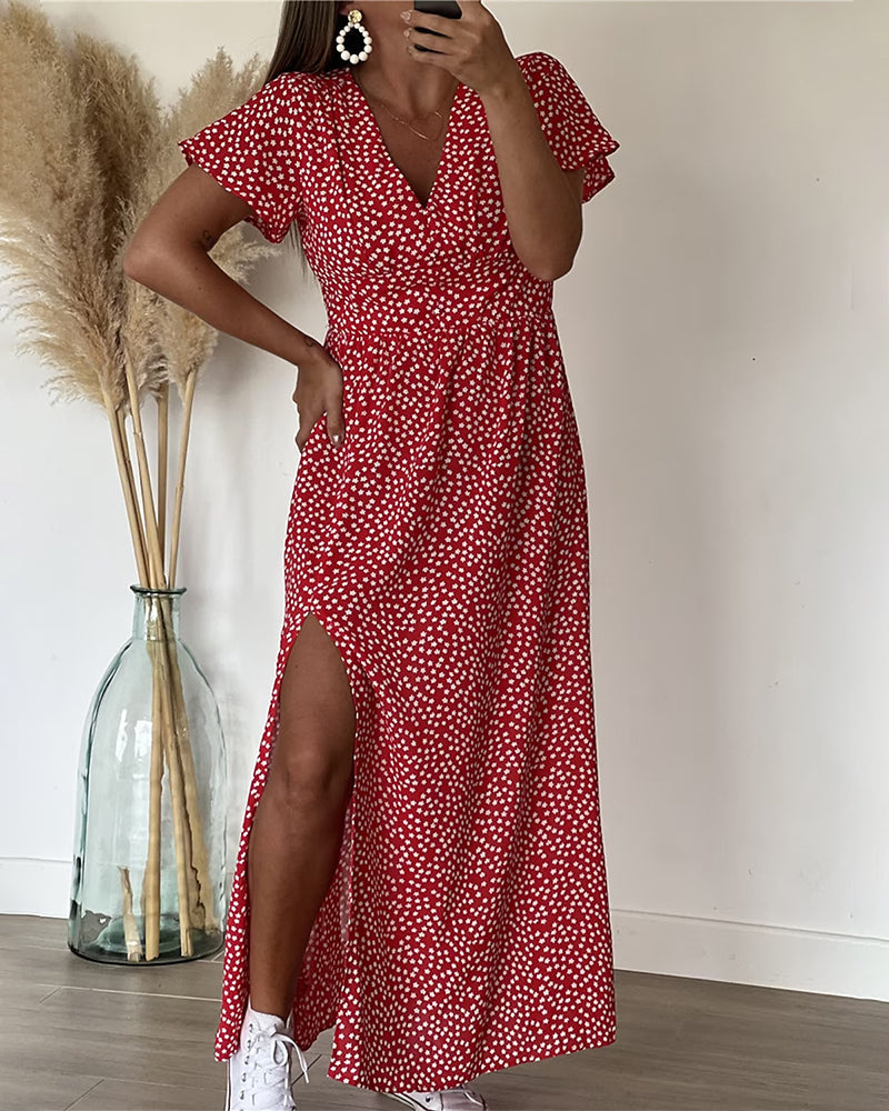 V-neck Maxi Dress with Print