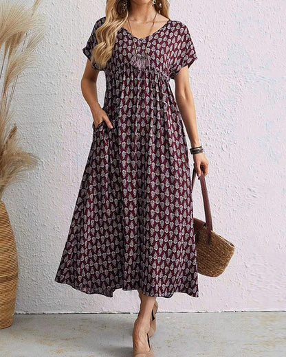 V-neck short sleeve maxi dress