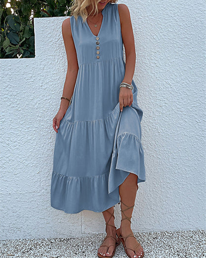 Sleeveless Casual Dress in Solid Color