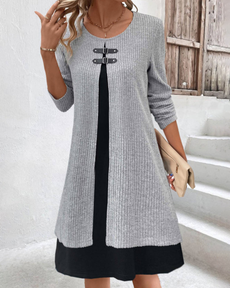 Ribbed Patchwork Long Sleeve Dress