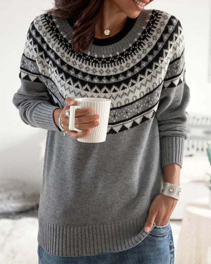 Round Sweater Geometric Neck with Print