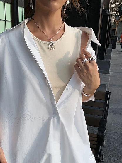 2 In 1 Trendy Oversized Button Down Shirt