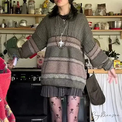 2000s Vintage Striped Y2K Preppy Style Sweater swraters-241228