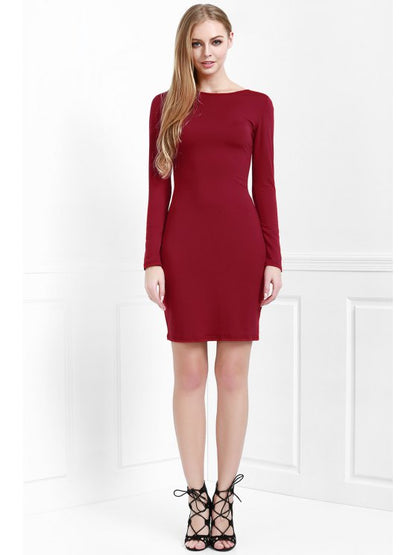 Wine Red Long Sleeves Bodycon Dress