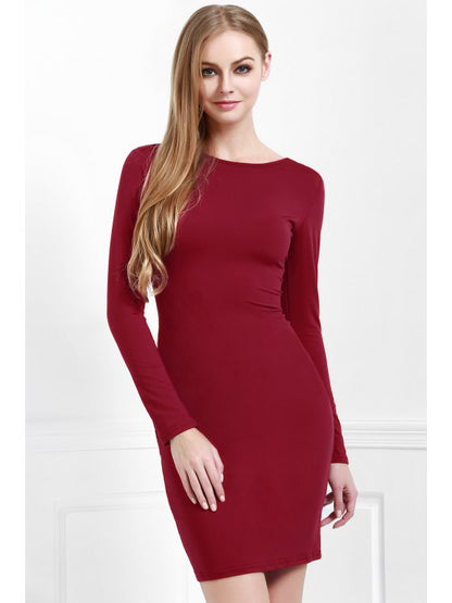 Wine Red Long Sleeves Bodycon Dress