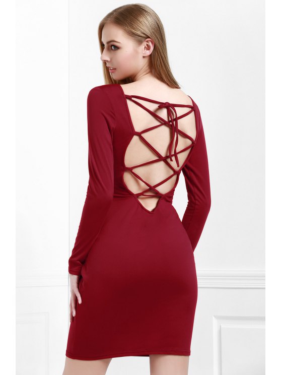 Wine Red Long Sleeves Bodycon Dress