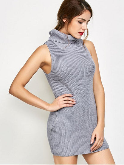 Sleeveless Turtle Neck Sweater Dress