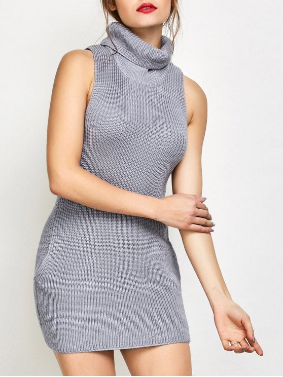 Sleeveless Turtle Neck Sweater Dress