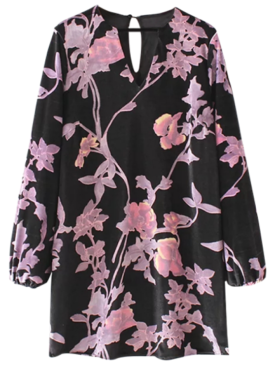 Velvet Long Sleeve Floral Shift Dress