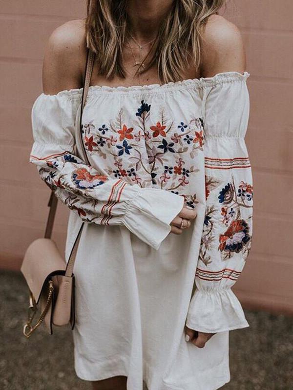 Sexy Off-The-Shoulder Mini Flared with Gown Sleeves