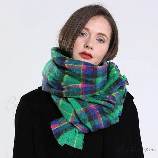 2022 Fashion Plaid Cashmere Scarf Green scarf-241228
