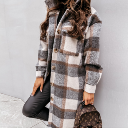 Autumn Plaid for Jacket Warm Fashion Patterned Winter - Women Overcoat