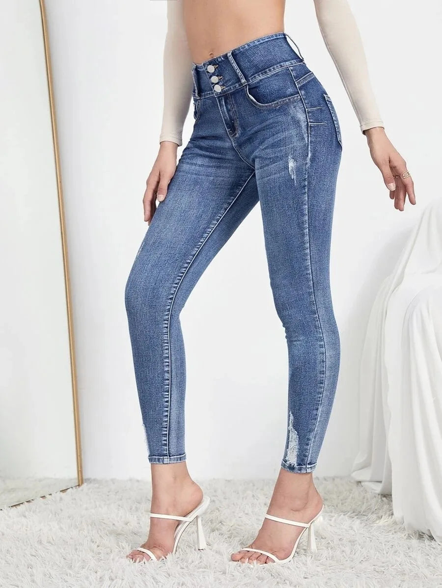 Autumn Stretch Ripped Fashion Casual Skinny Slim Denim Pencil Jean