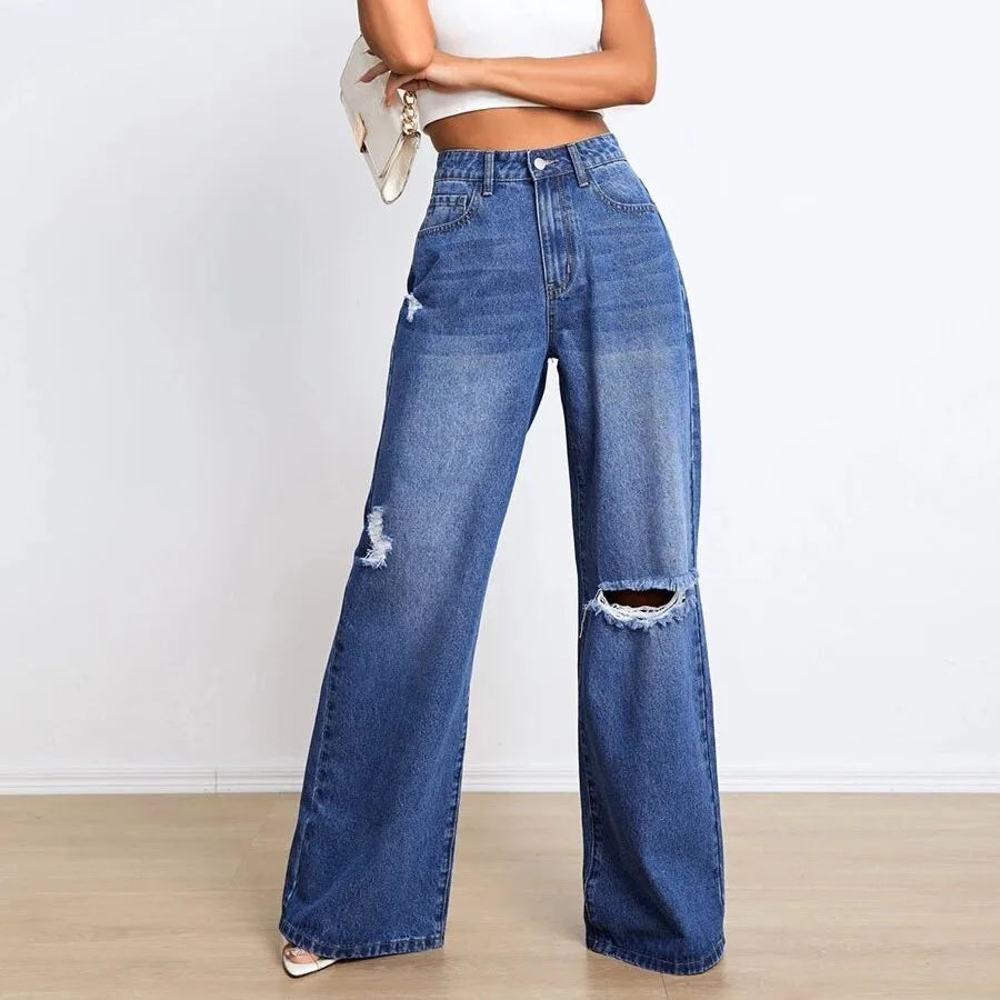 New Loose Ripped Fashion High Waist Wide Leg Casual Y2K Jean