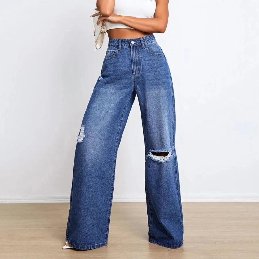 New Loose Ripped Fashion High Waist Wide Leg Casual Y2K Jean