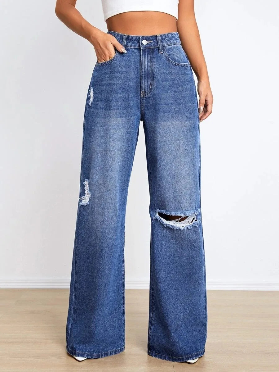 New Loose Ripped Fashion High Waist Wide Leg Casual Y2K Jean