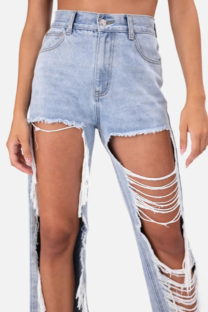 New Personalized Holes Woman Summer Waisted Streetwear Straight Wide Jean