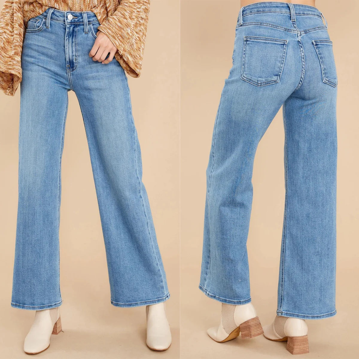 New Loose Straight Leg Casual Fashion Retro Distressed High Waist Wide Leg Cropped Denim Jean