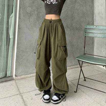 Straight Trousers Fashion Wide Leg Pockets Joggers Trousers