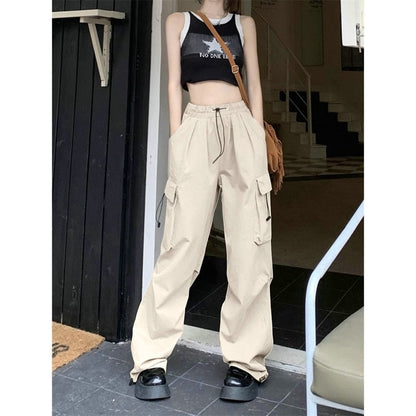 Straight Trousers Fashion Wide Leg Pockets Joggers Trousers