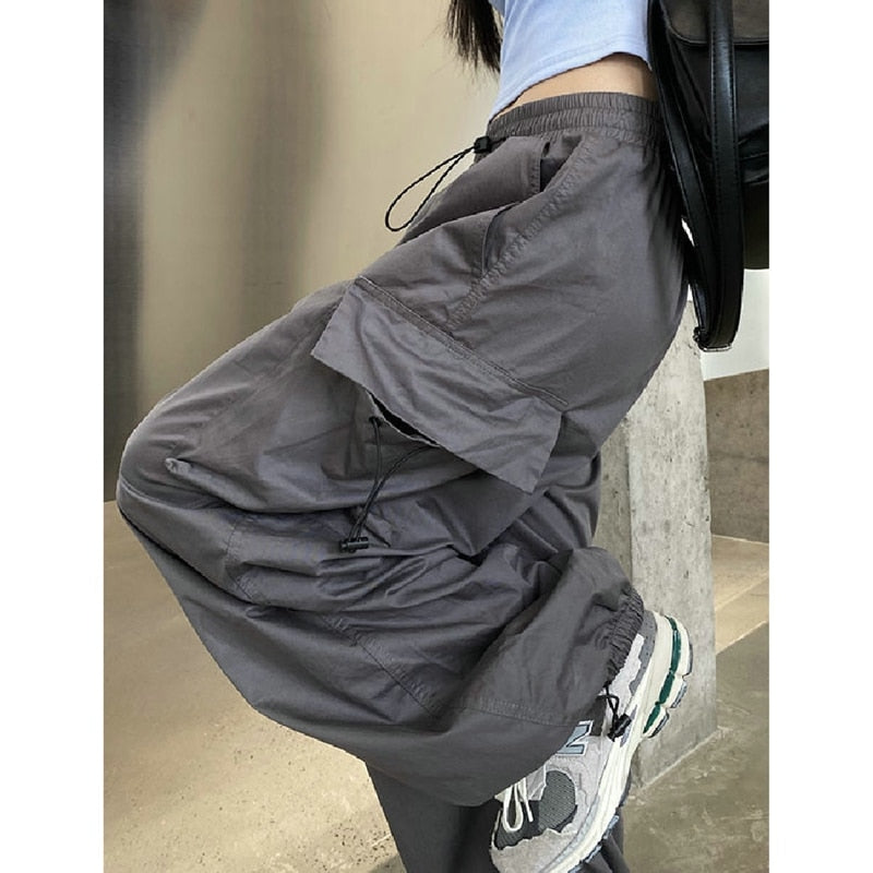 Straight Trousers Fashion Wide Leg Pockets Joggers Trousers