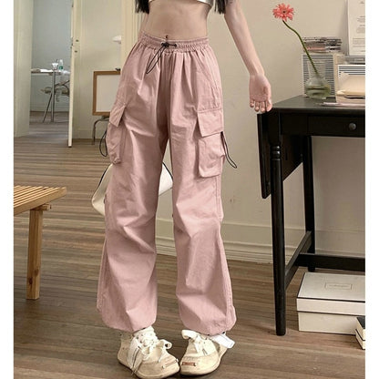 Straight Trousers Fashion Wide Leg Pockets Joggers Trousers