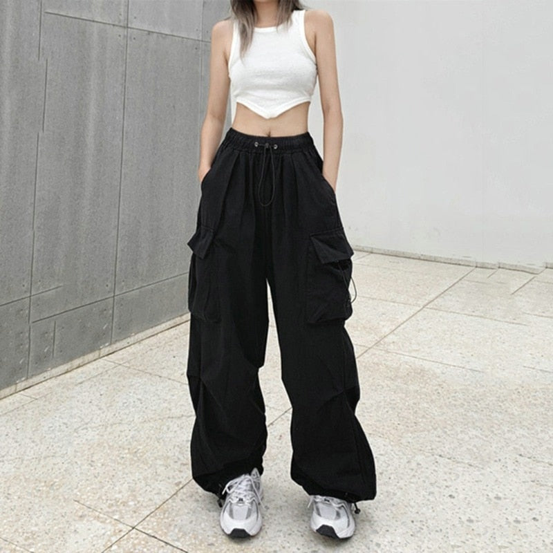 Straight Trousers Fashion Wide Leg Pockets Joggers Trousers