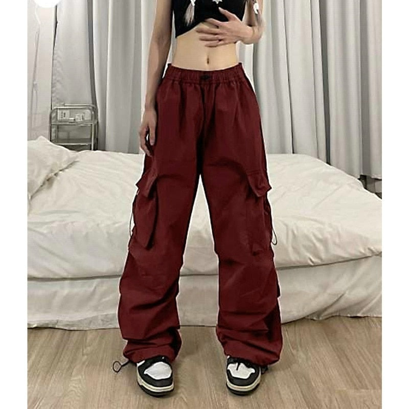 Straight Trousers Fashion Wide Leg Pockets Joggers Trousers