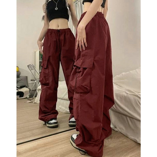 Straight Trousers Fashion Wide Leg Pockets Joggers Trousers