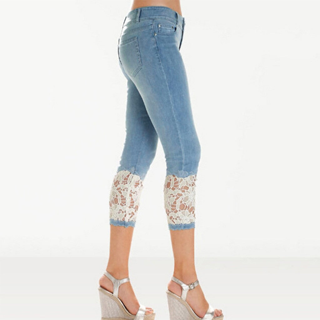 Skinny Cropped Jeggings Denim Pants Stretch 3/4 Trousers