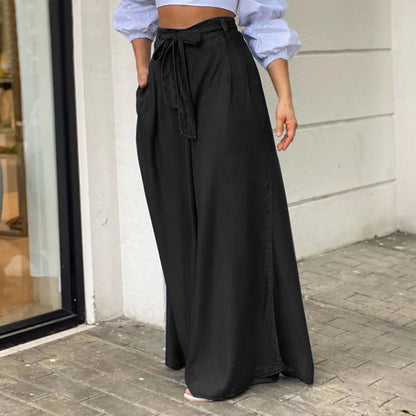 2024 Women Long High Waist Fashion Belted Casual Loose Solid Streetwear Skirt Jean