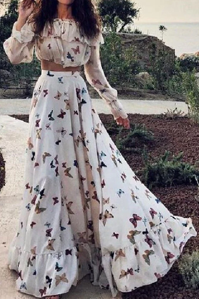 Boho Maxi Dress with Butterfly Print