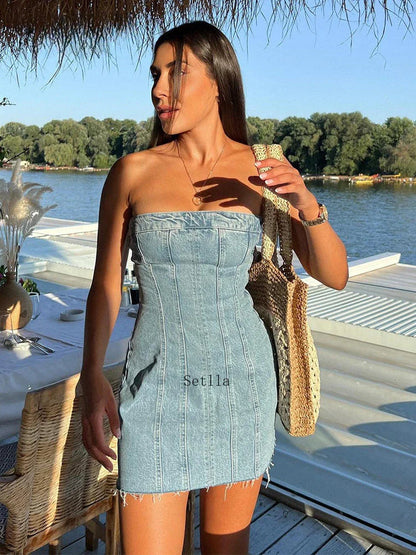 Backless Strapless Sleeveless Sexy Bodycon Mini Dress