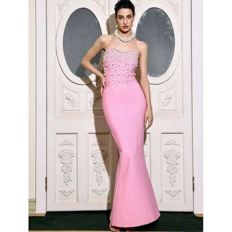 Beading Strapless Ankle-Length Party Dress