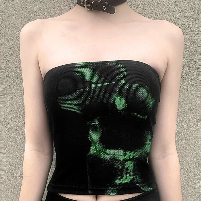 Vintage Punk Strapless Backless  Basic Crop Top