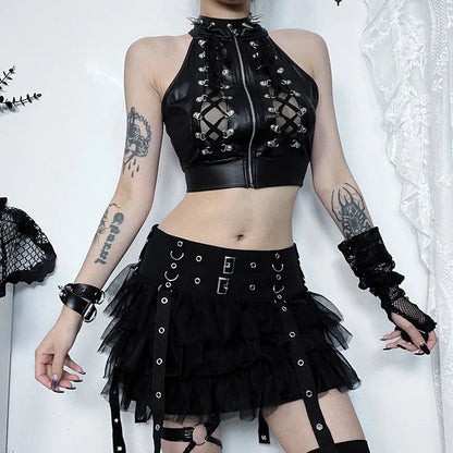 Sexy Hollowed Out Gothic Lace Up Bandage Y2k Crop Top