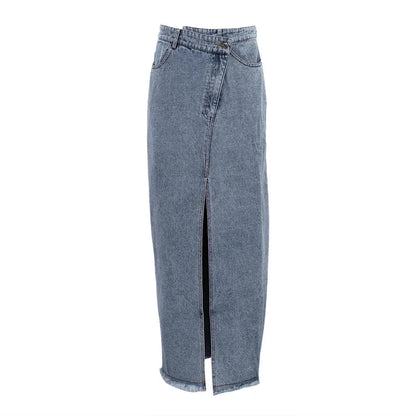 Autumn Winter Fashion High Waist Split Vintage Long Denim Wrapped Skirt