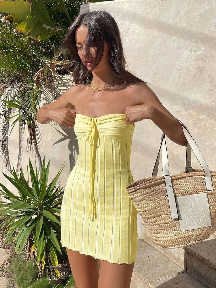 Backless Neck Sleeveless Knitted Mini Dress