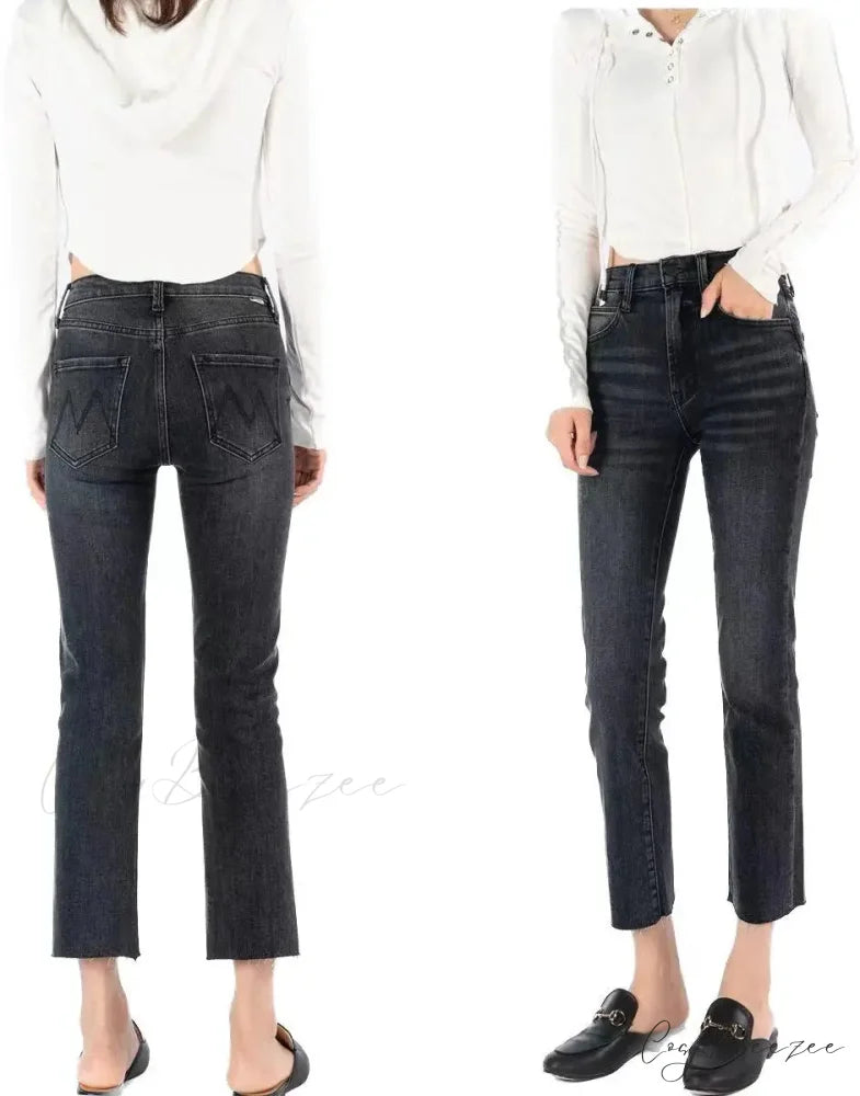 2024 Brand M New Autumn and Winter Straight Slim Ninth Smoke Gray Fitting Jean Smoke Grey / 25