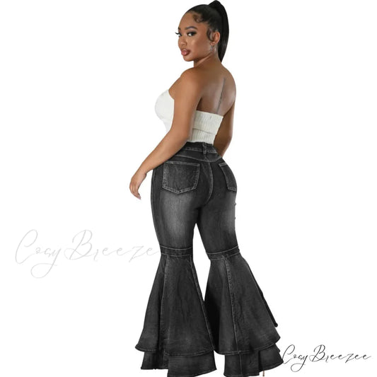 2024 Fashion High Waist Flare Casual Stretch Skinny Streetwear Denim Bellbottoms Jean
