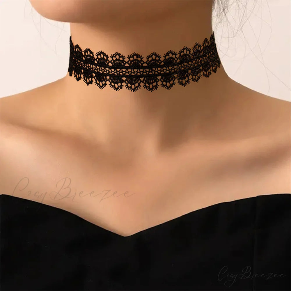 2024 Gothic Choker Black Lace Punk Lolita Sweet Cool Necklace BLACK